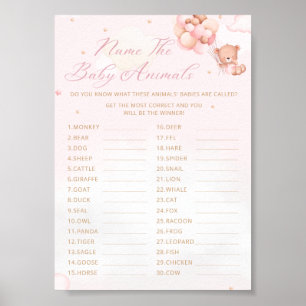 Affiche Nommez le baby shower de l'ours en peluche des béb