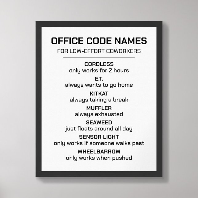 Affiche Noms de code Office pour les collègues (Créateur téléchargé)