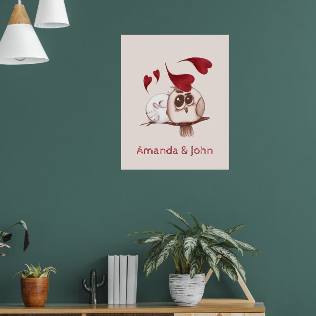Affiche Noms de couple de hiboux mignons Personnalisés (Salon 1)