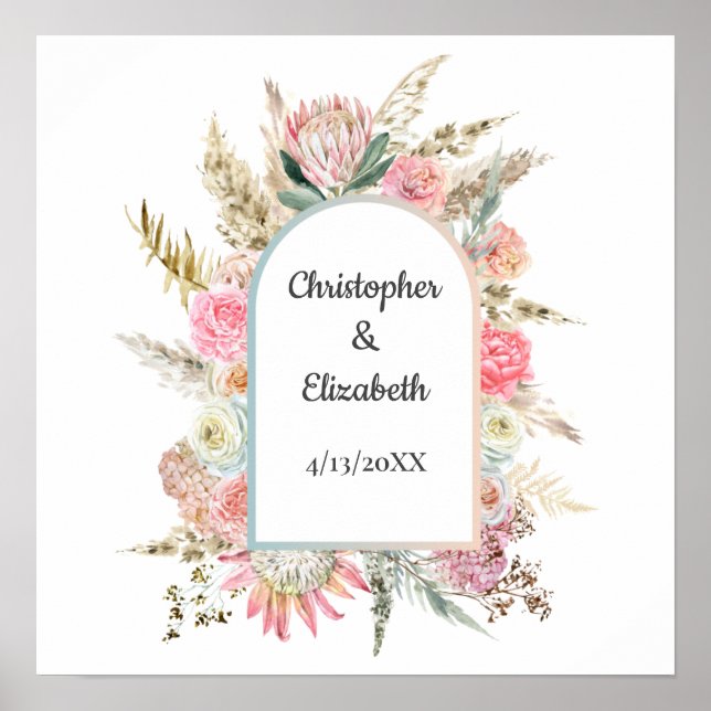 Affiche Noms de l'anniversaire du Mariage floral personnal (Devant)
