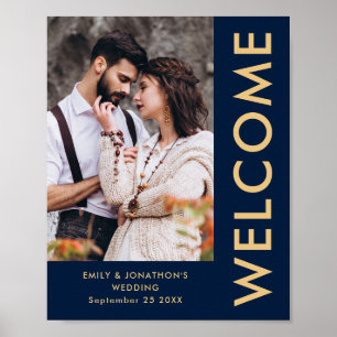 Affiche Noms de photos élégants Noces Mariage Bienvenue Or