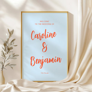 Affiche Noms de script orange bleu douxPanneau de bienvenu