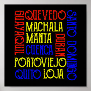 Affiche Noms de villes d'Équateur Quito Guayaquil National