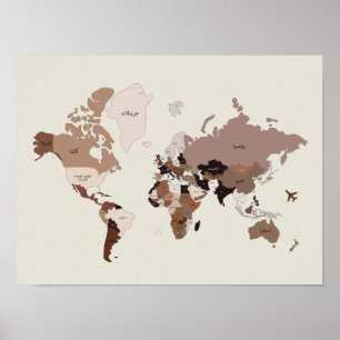 Affiche Noms des pays de la carte du monde en arabe pour p