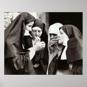 Affiche Nonnes fumant une photo vintage