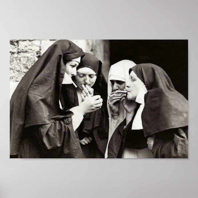 Affiche Nonnes fumer photographie vintage 12x8in (Devant)