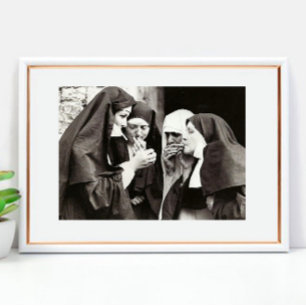 Affiche Nonnes fumer photographie vintage 12x8in