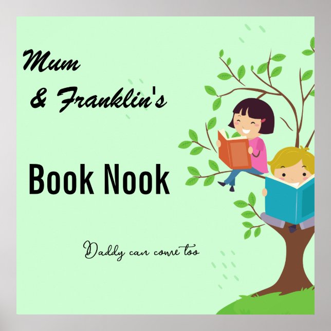 Affiche Nook de livre de maman et d'enfant. Noms et texte  (Devant)