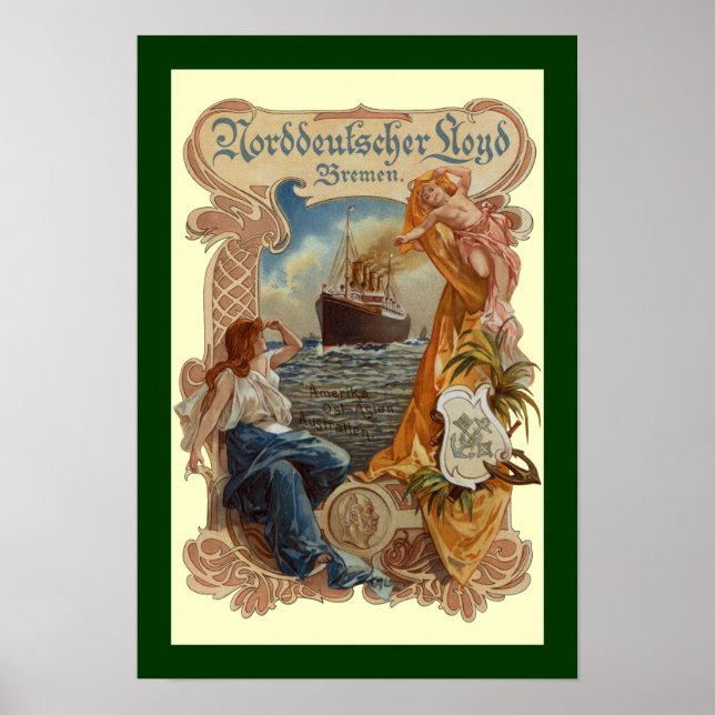 Affiche Norddeutscher Lloyd~S.S. Kaiser Wilhelm~Menu Cover (Devant)