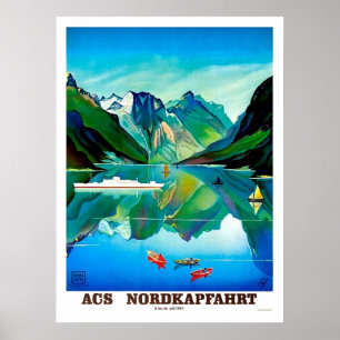 Affiche Nordkapp, Norvège, voilier, paysage montagneux