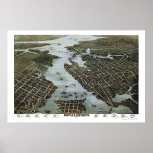 Affiche Norfolk and Portsmouth, VA Panoramic Map - 1873