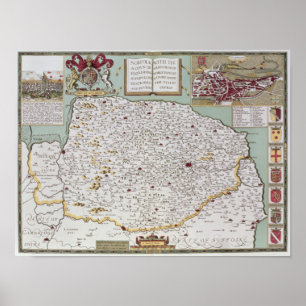 Affiche Norfolk, gravé par Jodocus Hondius