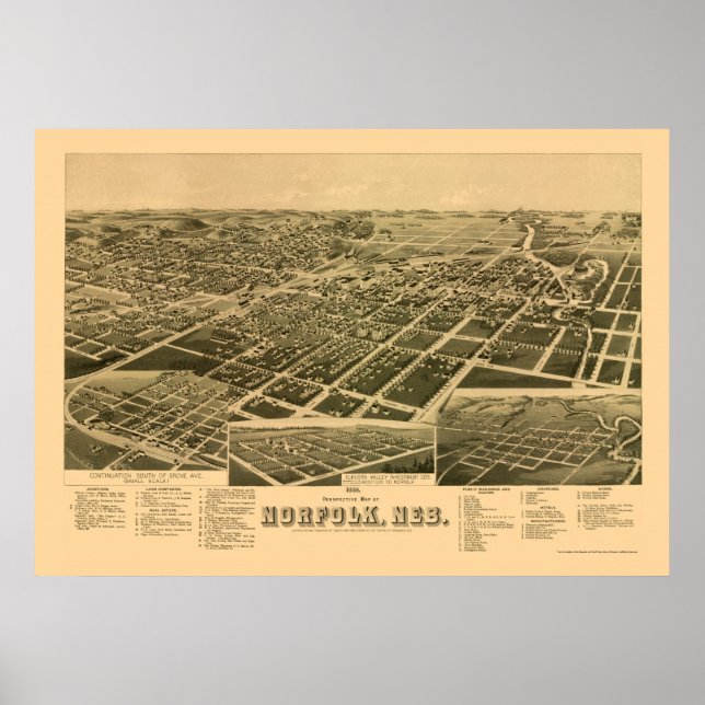 Affiche Norfolk, NE Carte panoramique - 1889 (Devant)