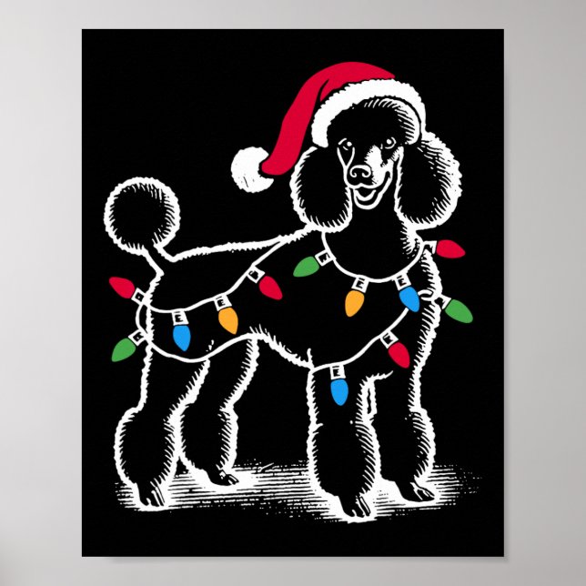 Affiche Normes Poodle Feux de Noël Santa Hat Xmas D (Devant)