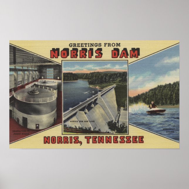 Affiche Norris, Tennessee - Salutations Du Barrage De Norr (Devant)