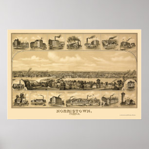 Affiche Norristown, PA Carte panoramique - 1881