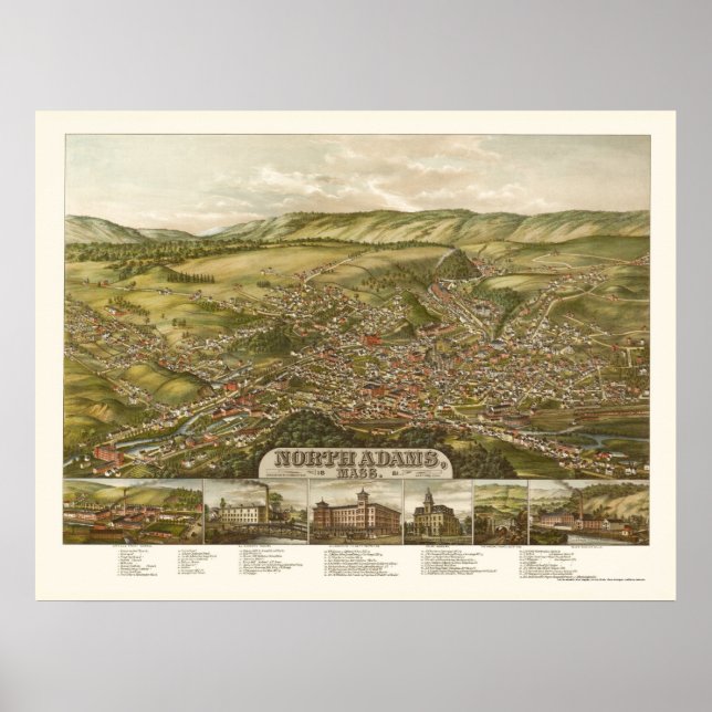 Affiche North Adams, MA Carte panoramique - 1881 (Devant)