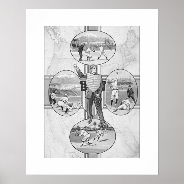 Affiche North East South West Baseball, Art Print (Devant)