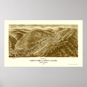 Affiche North Fork and Clark, WV Panoramic Map - 1911