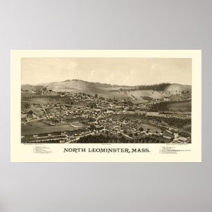 Affiche North Leominster, MA Carte panoramique - 1887