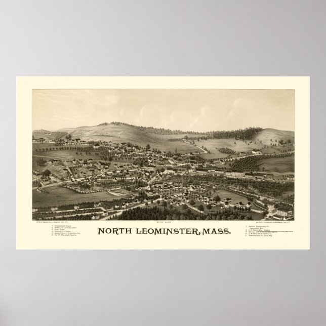 Affiche North Leominster, MA Carte panoramique - 1887 (Devant)