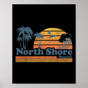 Affiche North Shore Oahu Hawaï Plage Vintage Surf Rétro