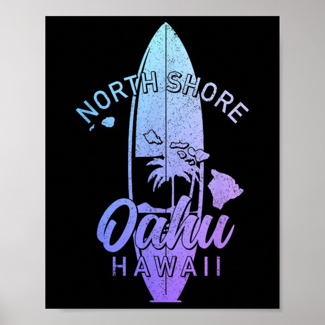 Affiche North Shore Oahu Hawaii Planche de Surf Surfant Su (Devant)