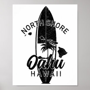 Affiche North Shore Oahu Hawaii Planche de Surf Surfing Su