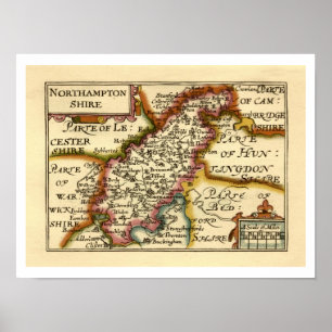 Affiche Northamptonshire Comté Angleterre Carte Antiquaire