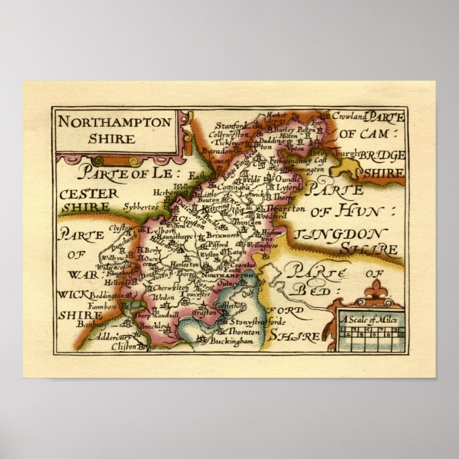 Affiche Northamptonshire Comté Angleterre Carte Antiquaire (Devant)