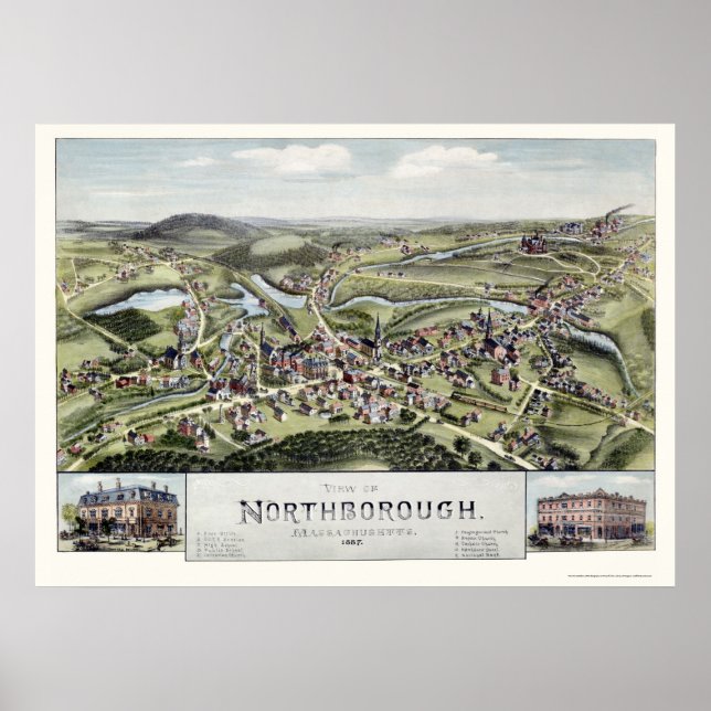 Affiche Northborough, MA Carte panoramique - 1887 (Devant)