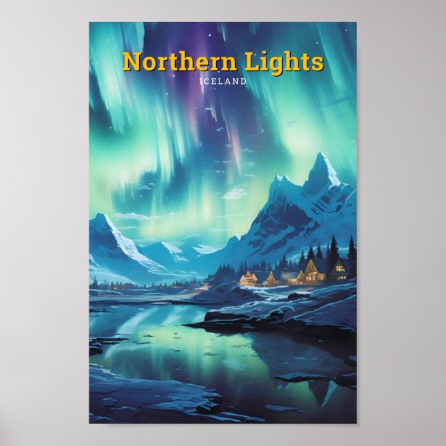 Affiche Northern Light Islande Vintage voyage (Devant)