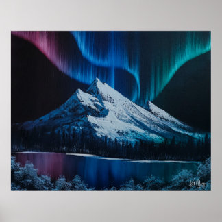 Affiche Northern Lights Bob Ross - paysage inspiré