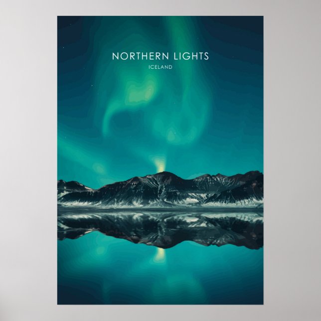 Affiche Northern Lights, Islande Travel Artwork (Devant)