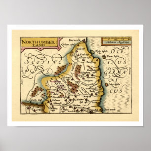 Affiche Northumberland Comté Angleterre Ancien Carte Antiq
