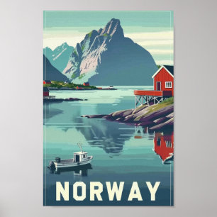 Affiche Norvège Europe Vintage Lieu de voyage célèbre
