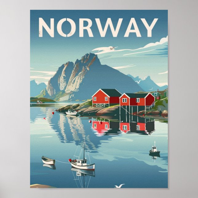 Affiche Norvège Norge Vintage Lieu de voyage célèbre (Devant)