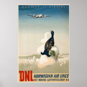 Affiche Norvège Oslo Sport d'Hiver Ski Voyage Vintage