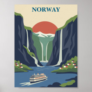 Affiche Norvège Scandinavie Europe Fjord Minimaliste Voyag