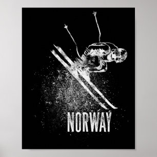 Affiche Norvège Ski Alpin Design Rétro Montagne Neige