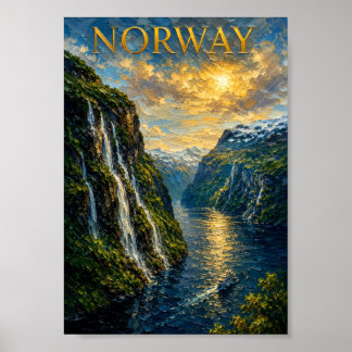 Affiche Norvège : souvenir artistique de coucher de soleil