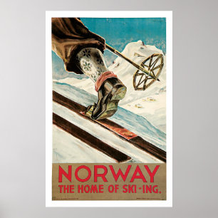 Affiche Norvège Vintage voyage de sports de ski