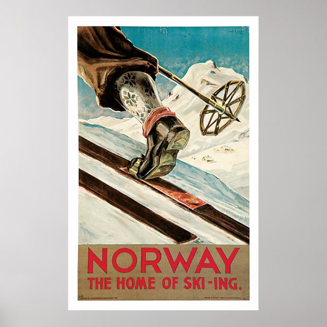 Affiche Norvège Vintage voyage de sports de ski (Devant)
