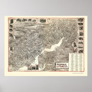 Affiche Norwalk, CT Panoramic Map - 1899