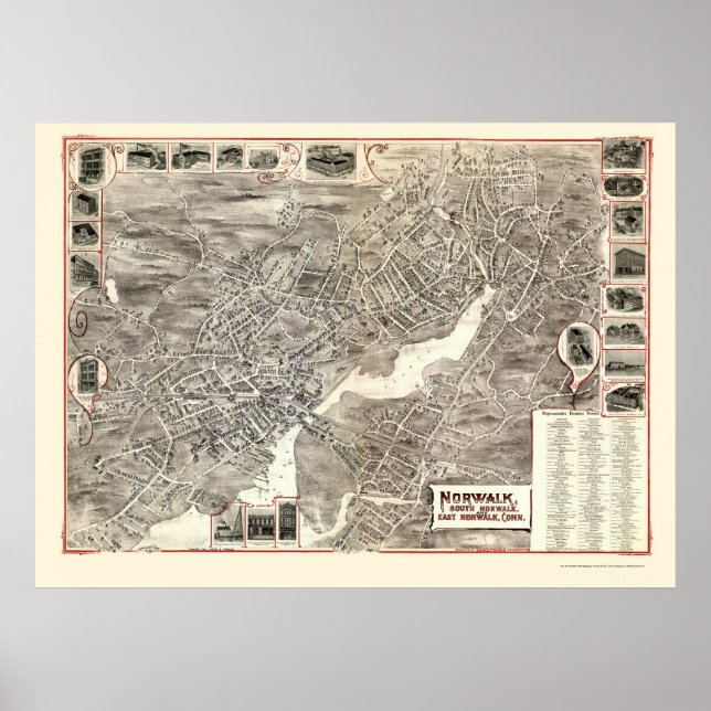 Affiche Norwalk, CT Panoramic Map - 1899 (Devant)