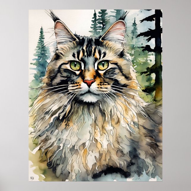 Affiche Norwegian Forest Cat - Art Chat Imprimer (Devant)