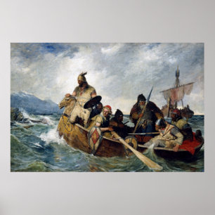 Affiche Norwegian Vikings Land in Iceland Year 872