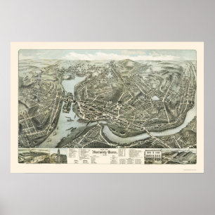 Affiche Norwich CT Panoramic Map - 1876