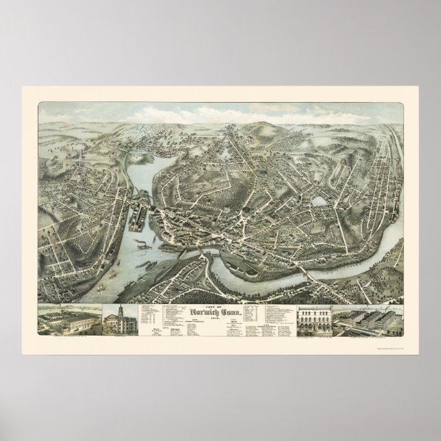 Affiche Norwich CT Panoramic Map - 1876 (Devant)