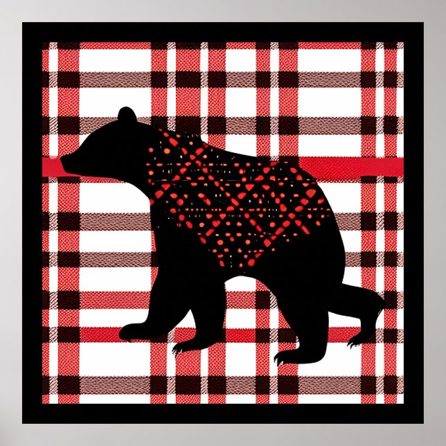 Affiche Norwood Rustique Ours Noir Silhouette Sur Plaid (Devant)